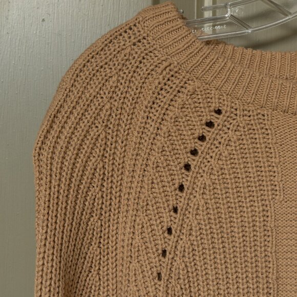 Sigrid Olsen Sweater Beige Cotton Camel Hair Rib Knit Crew Neck Minimal Pullover - Picture 5 of 8